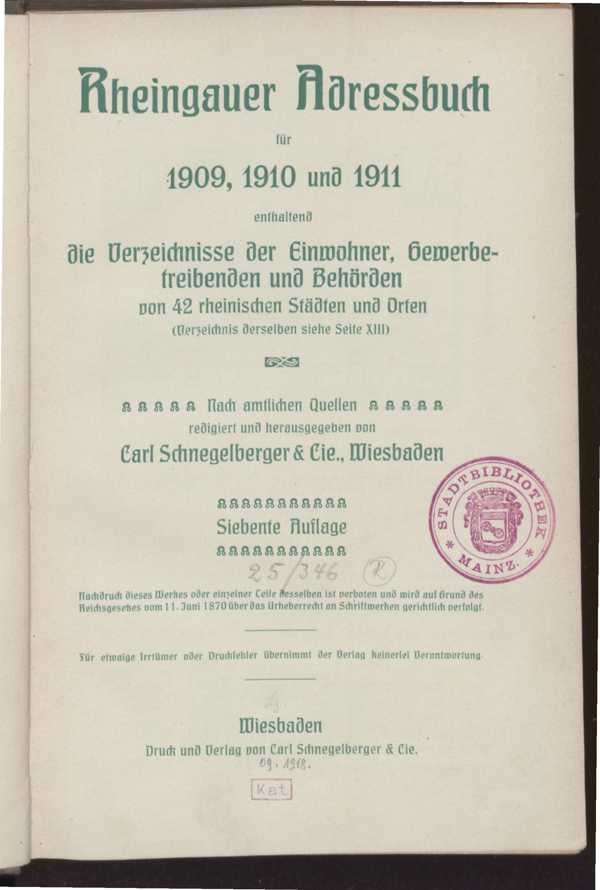 Rheingauer Adressbuch 1909-1911