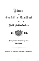 Adressbuch Kaiserslautern 1870