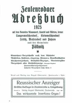 Adressbuch Zeulenroda (Thüringen) 1925