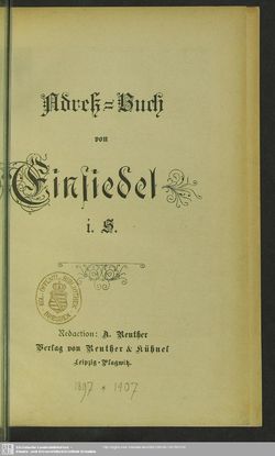 Adressbuch Einsiedel (Chemnitz) 1897