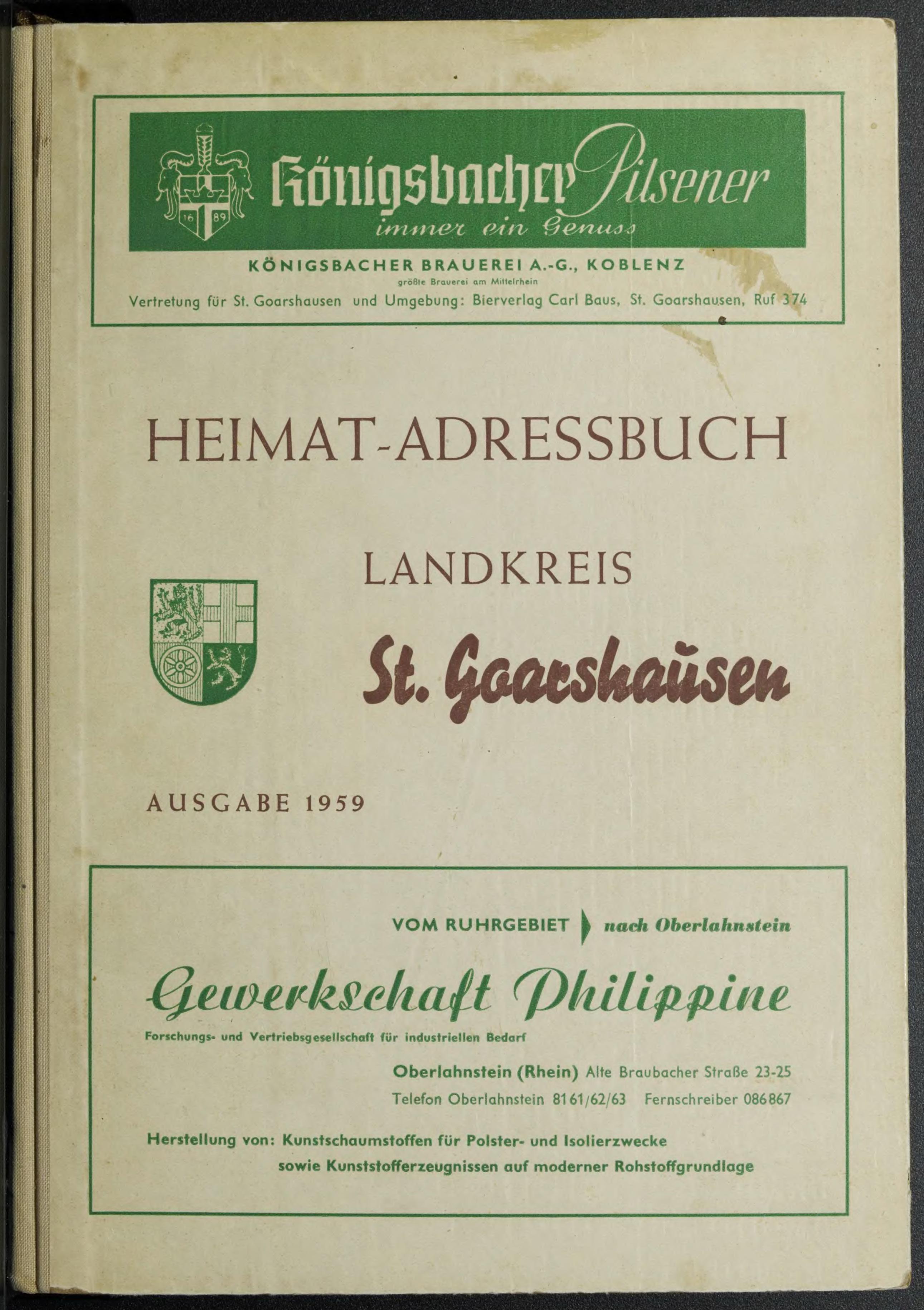 Heimat-Adressbuch Landkreis St. Goarshausen 1959