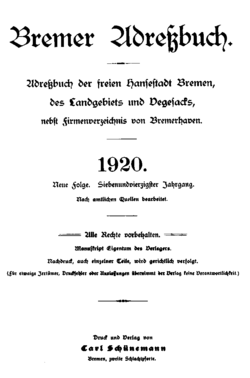 Adressbuch Bremen 1920