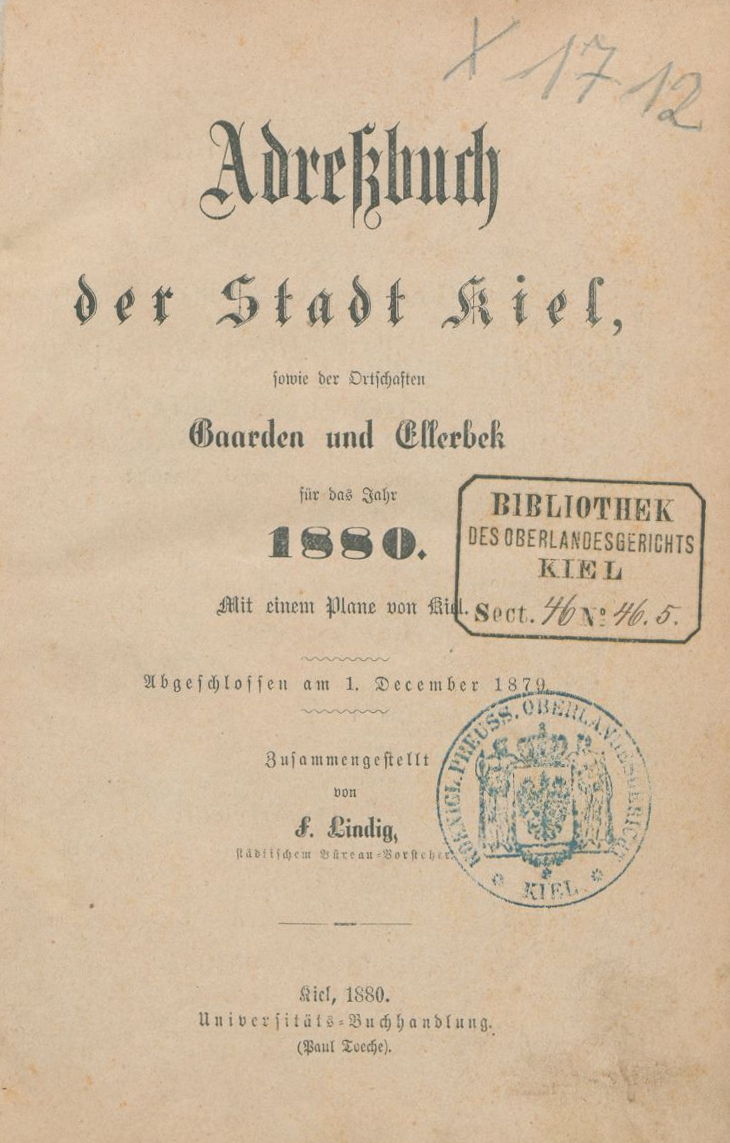 Adressbuch der Stadt Kiel für das Jahr 1880