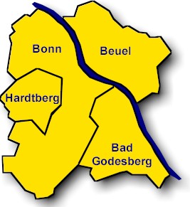 Lage der Stadtbezirke im Stadtgebiet Bonn