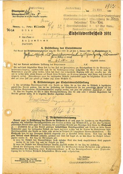Datei:Aulenbach (Ostp) - Ksp Aulenbach - 1931 - Aulowönen - Goetz Einheitswertbescheid S1.pdf