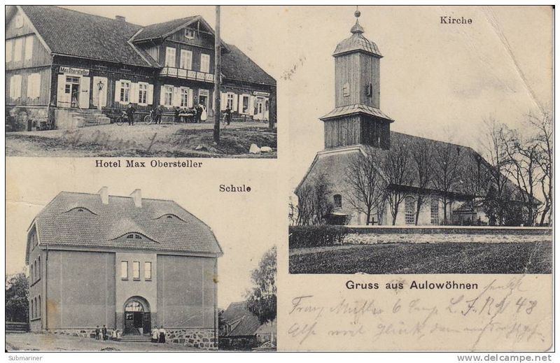 Datei:Aulowöhnen (Ostp.) - Ksp. Aulenbach - 1914 - Hotel, Kirche, Schule (AK).jpg