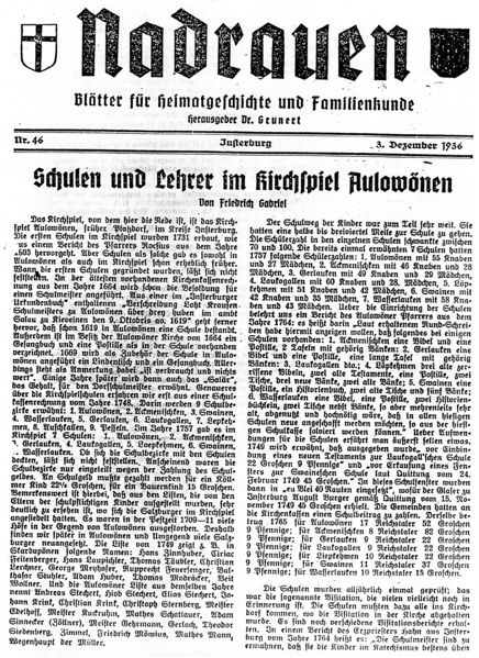 Datei:Aulowönen - Nadrauen Nr. 46 1936-12-03 - Schulen und Lehrer im Kirchspiel Aulowönen Seite 1.jpg