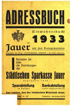 Adressbuch 1933 für Jauer mit den Kreisgemeinden