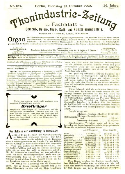Datei:Tonindustrie-Zeitung und Keramische Rundschau 1902 - Eintragung der Neugruündung Ziegelei (Titelblatt).jpg
