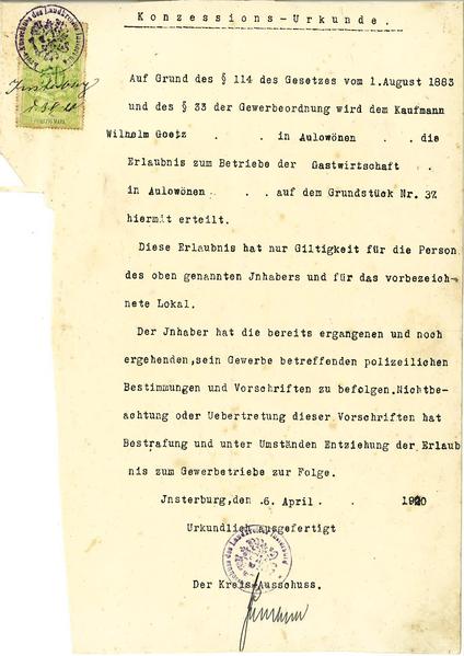 Datei:Aulowönen (Ostp) - Ksp Aulenbach - 1920 - Goetz Schankkonzession.pdf