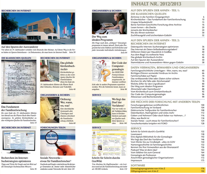 Datei:Inhaltsverzeichnis Magazin Familienforschung Ausgabe 2012-2013.png