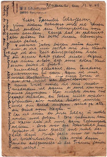 Datei:Ksp. Aulenbach (Aulowönen) - 1949-04-13 - Brief Ella Perlbach an Scharffetter S 01.jpg